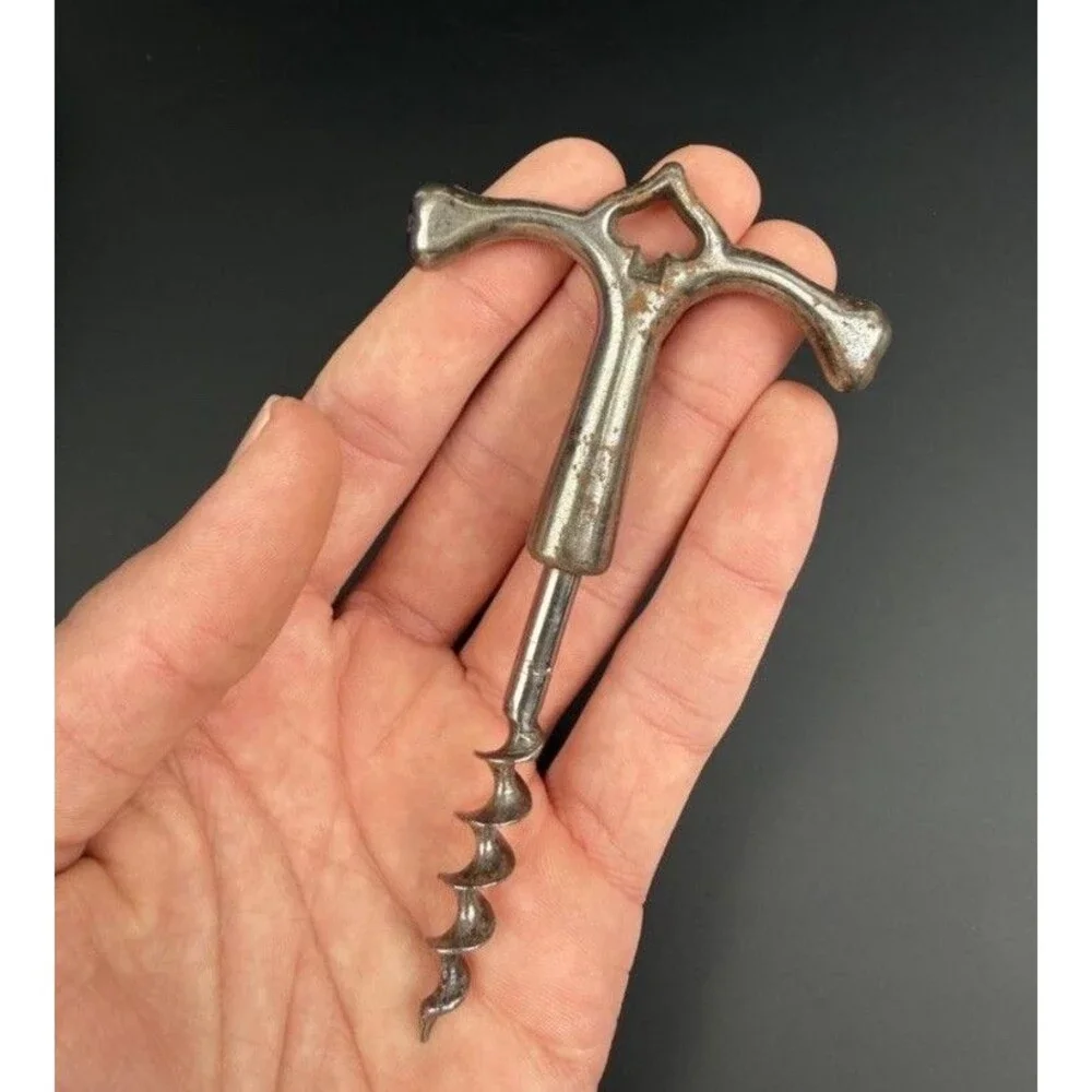 Antique Victorian Era Spade Playing Card 3-Finger Pull Corkscrew 4.5”